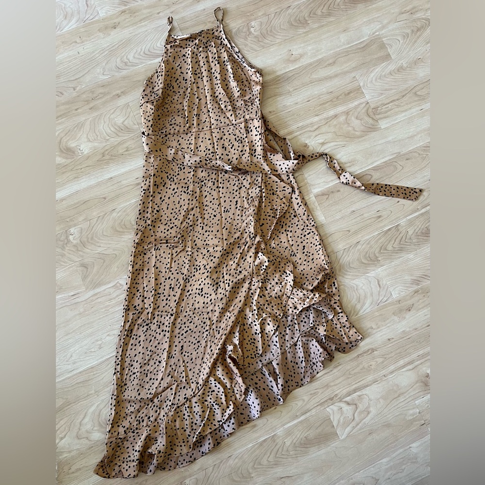 Woven Camel/Black Wrap Dress